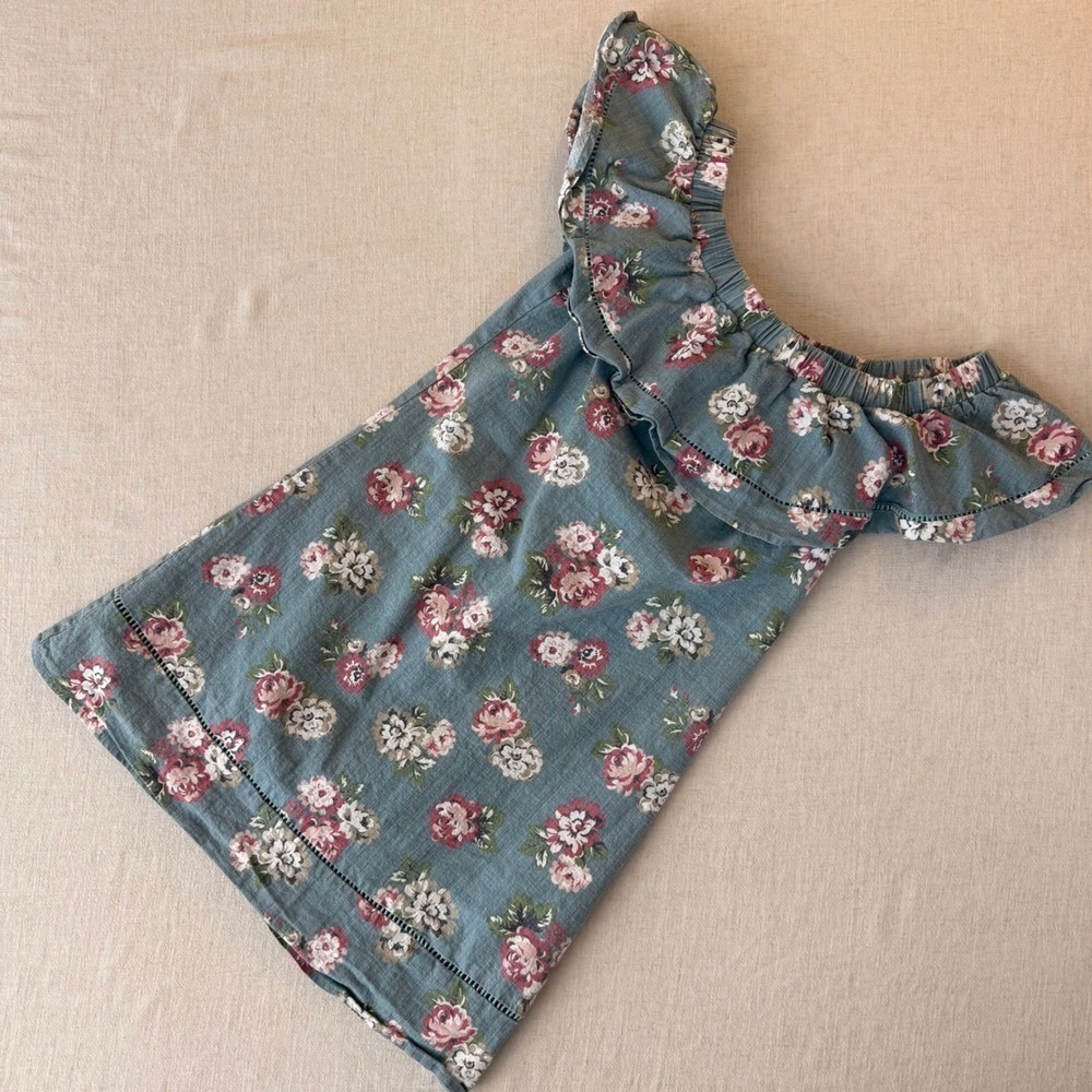 TCEC Blue Floral Off The Shoulder Ruffle Blouse‎ Top Small Cottagecore